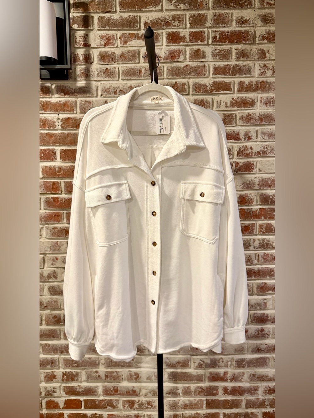 POL White Textured Button-Front Jacket NWT